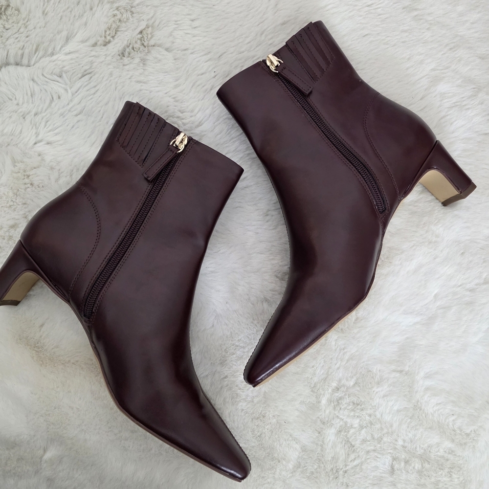 NEW J. Crew Snip Toe Rich Brown Red Ankle Booties 8 - Picture 9 of 11